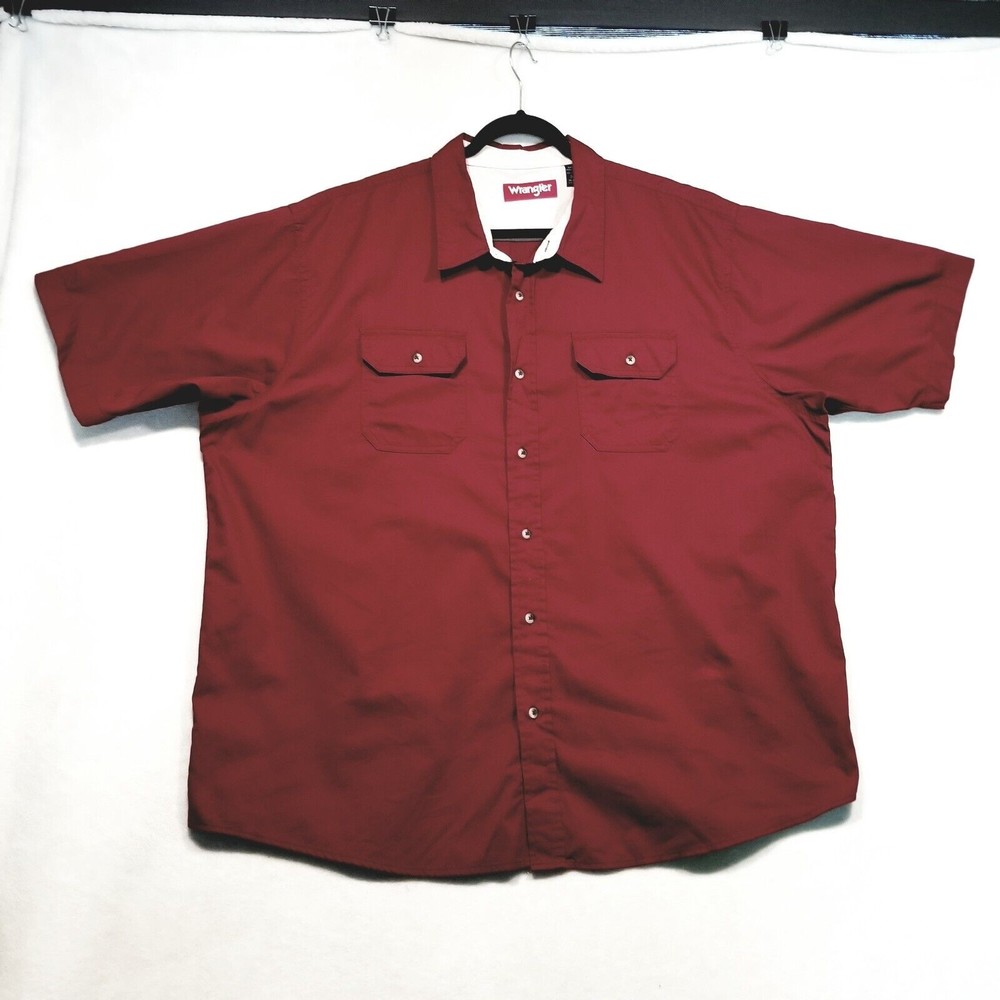 Wrangler Mens 3XL Red Shirt Button Up  Short Sleeve Western Ranch Rodeo MAROON